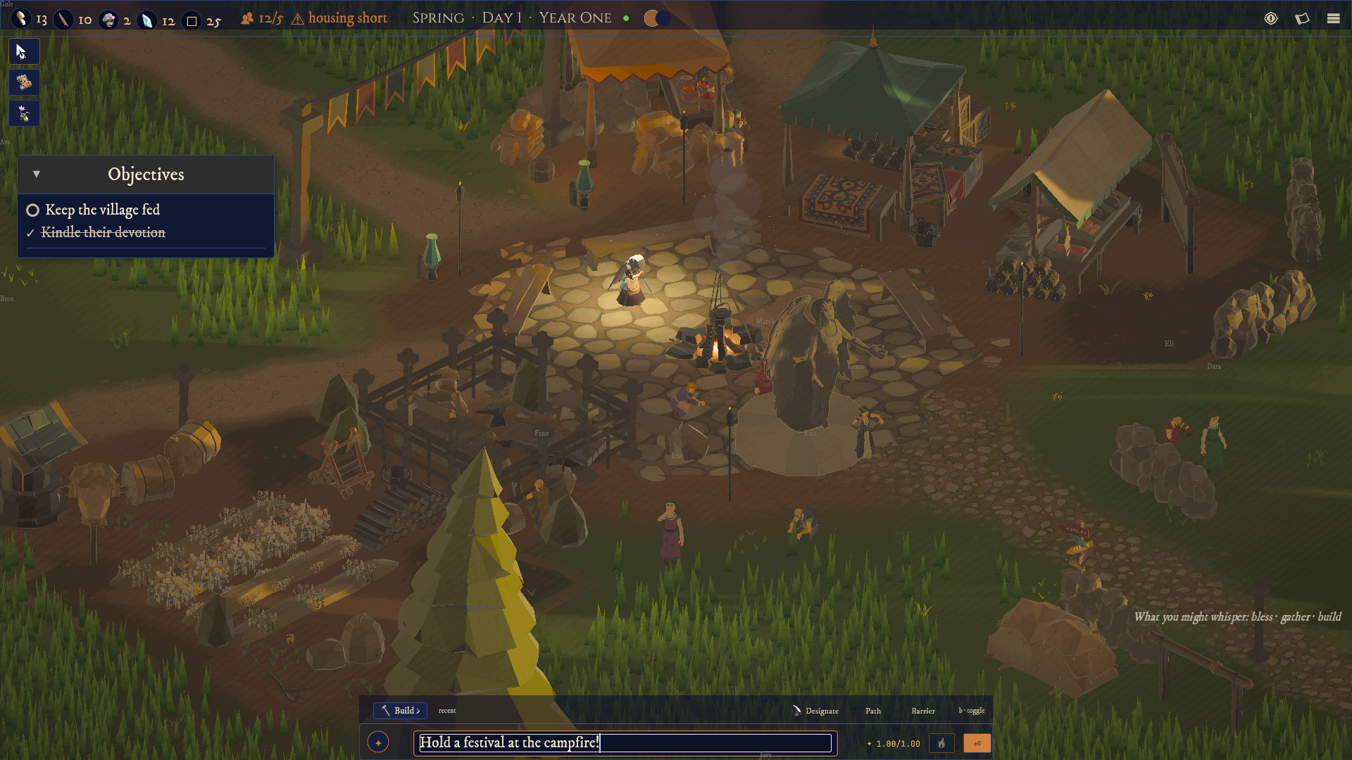 The Demi-God listening to a typed player whisper in the village square.